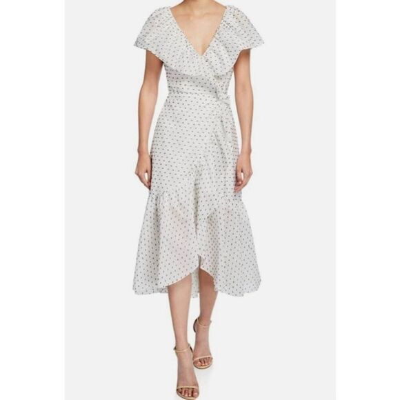 Rebecca Taylor Dresses & Skirts - Rebecca Taylor white clip dot ruffle midi dress size 6
